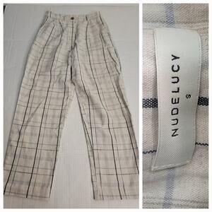 Nude Lucy Trouser Pants Women's Small Plaid Linen Straight Ankle Office Siren